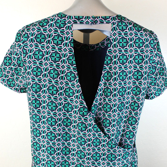 J Crew Dress Silk Womens 4 Green Blue Geometric Mod Retro Career Classic Preppy - Picture 4 of 7